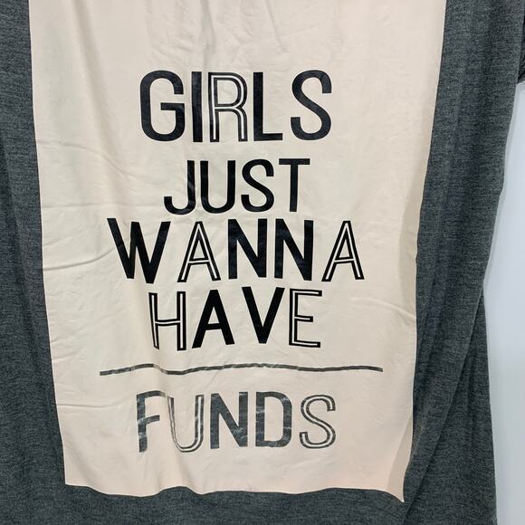 "Girls Just Wanna Have Funds" T-Shirt Logo Graphic Short Sleeve Top Size Large - Picture 2 of 8